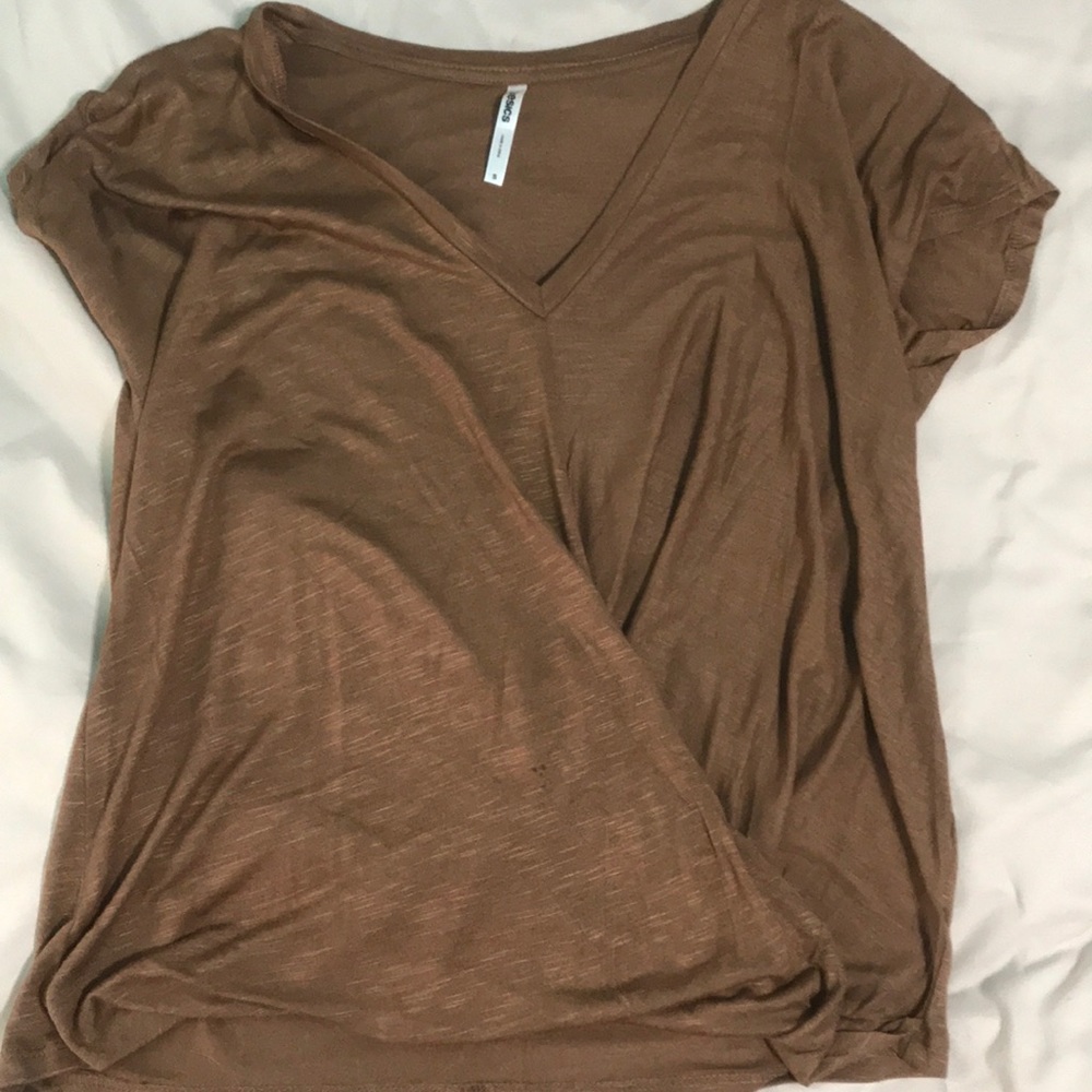 brown orange shirt w draping front